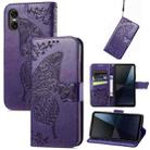 For Sony Xperia 10 VI Butterfly Love Flower Embossed Leather Phone Case(Purple) - 1