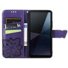 For Sony Xperia 10 VI Butterfly Love Flower Embossed Leather Phone Case(Purple) - 3