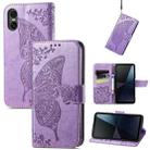 For Sony Xperia 10 VI Butterfly Love Flower Embossed Leather Phone Case(Light Purple) - 1