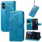 For Sony Xperia 10 VI Butterfly Love Flower Embossed Leather Phone Case(Blue) - 1