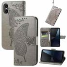 For Sony Xperia 10 VI Butterfly Love Flower Embossed Leather Phone Case(Gray) - 1