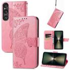 For Sony Xperia 1 VI Butterfly Love Flower Embossed Leather Phone Case(Pink) - 1