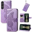 For Sony Xperia 1 VI Butterfly Love Flower Embossed Leather Phone Case(Light Purple) - 1