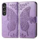 For Sony Xperia 1 VI Butterfly Love Flower Embossed Leather Phone Case(Light Purple) - 2