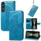 For Sony Xperia 1 VI Butterfly Love Flower Embossed Leather Phone Case(Blue) - 1