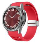 For Samsung Galaxy Watch 6 Classic 43 / 47mm Richard Magnetic Folding Silver Buckle Silicone Watch Band(Red) - 1