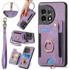 For OnePlus 11 Retro Skin-feel Ring Multi-card RFID Wallet Phone Case(Purple) - 1