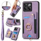 For OnePlus 10T Retro Skin-feel Ring Multi-card RFID Wallet Phone Case(Purple) - 1