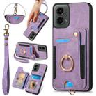 For Motorola Moto G 2024 Retro Skin-feel Ring Multi-card RFID Wallet Phone Case(Purple) - 1