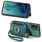 For Motorola Moto G 2024 Retro Skin-feel Ring Multi-card RFID Wallet Phone Case(Green) - 2