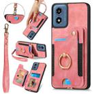 For Motorola G Play 2024 Retro Skin-feel Ring Multi-card RFID Wallet Phone Case(Pink) - 1