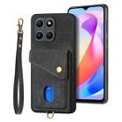 For Honor X6a Retro Card Wallet Fold Leather Phone Case with Strap(Black) - 2