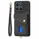 For Honor X6a Retro Card Wallet Fold Leather Phone Case with Strap(Black) - 3