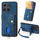 For Honor X6a Retro Card Wallet Fold Leather Phone Case with Strap(Blue) - 1