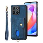 For Honor X6a Retro Card Wallet Fold Leather Phone Case with Strap(Blue) - 2