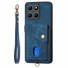 For Honor X6a Retro Card Wallet Fold Leather Phone Case with Strap(Blue) - 3