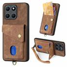 For Honor X6a Retro Card Wallet Fold Leather Phone Case with Strap(Brown) - 1