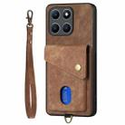 For Honor X6a Retro Card Wallet Fold Leather Phone Case with Strap(Brown) - 3