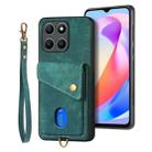 For Honor X6a Retro Card Wallet Fold Leather Phone Case with Strap(Green) - 2