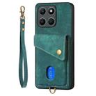 For Honor X6a Retro Card Wallet Fold Leather Phone Case with Strap(Green) - 3