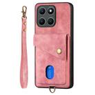 For Honor X6a Retro Card Wallet Fold Leather Phone Case with Strap(Pink) - 2