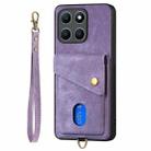 For Honor X6a Retro Card Wallet Fold Leather Phone Case with Strap(Purple) - 3