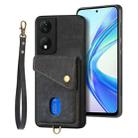 For Honor X7b Retro Card Wallet Fold Leather Phone Case with Strap(Black) - 2