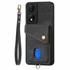 For Honor X7b Retro Card Wallet Fold Leather Phone Case with Strap(Black) - 3