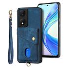 For Honor X7b Retro Card Wallet Fold Leather Phone Case with Strap(Blue) - 2