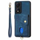 For Honor X7b Retro Card Wallet Fold Leather Phone Case with Strap(Blue) - 3