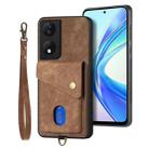 For Honor X7b Retro Card Wallet Fold Leather Phone Case with Strap(Brown) - 2