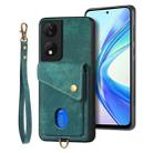 For Honor X7b Retro Card Wallet Fold Leather Phone Case with Strap(Green) - 2