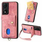 For Honor X7b Retro Card Wallet Fold Leather Phone Case with Strap(Pink) - 1