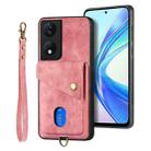 For Honor X7b Retro Card Wallet Fold Leather Phone Case with Strap(Pink) - 2