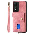 For Honor X7b Retro Card Wallet Fold Leather Phone Case with Strap(Pink) - 3