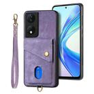 For Honor X7b Retro Card Wallet Fold Leather Phone Case with Strap(Purple) - 2