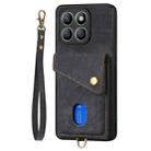 For Honor X8b Retro Card Wallet Fold Leather Phone Case with Strap(Black) - 3
