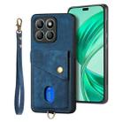For Honor X8b Retro Card Wallet Fold Leather Phone Case with Strap(Blue) - 2