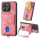 For Honor X8b Retro Card Wallet Fold Leather Phone Case with Strap(Pink) - 1