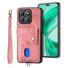 For Honor X8b Retro Card Wallet Fold Leather Phone Case with Strap(Pink) - 2