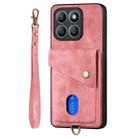 For Honor X8b Retro Card Wallet Fold Leather Phone Case with Strap(Pink) - 3