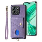 For Honor X8b Retro Card Wallet Fold Leather Phone Case with Strap(Purple) - 2