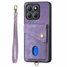 For Honor X8b Retro Card Wallet Fold Leather Phone Case with Strap(Purple) - 3