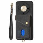 For Honor X9b Retro Card Wallet Fold Leather Phone Case with Strap(Black) - 3
