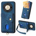 For Honor X9b Retro Card Wallet Fold Leather Phone Case with Strap(Blue) - 1