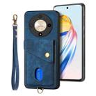 For Honor X9b Retro Card Wallet Fold Leather Phone Case with Strap(Blue) - 2