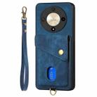 For Honor X9b Retro Card Wallet Fold Leather Phone Case with Strap(Blue) - 3