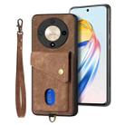 For Honor X9b Retro Card Wallet Fold Leather Phone Case with Strap(Brown) - 2