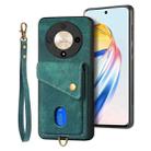 For Honor X9b Retro Card Wallet Fold Leather Phone Case with Strap(Green) - 2