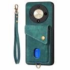 For Honor X9b Retro Card Wallet Fold Leather Phone Case with Strap(Green) - 3